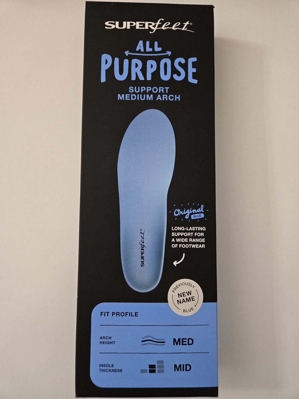Superfeet All Purpose Support Med Arch Insoles Size E Men 9.5-11 Women 10.5-12